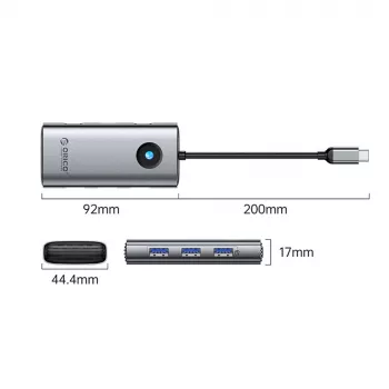 ORICO PW11 USB-C dockningsstation 6-i-1, 3x USB-A 3.0, 1x USB-C PD 100W, 1x HDMI 4K 30Hz, 1x RJ45 2.5G Ethernet, grå