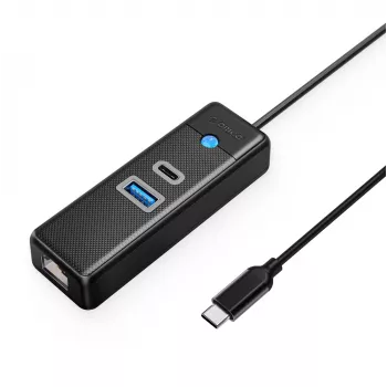 ORICO PWCUR-C3 3-portars USB-C-hubb med USB-A 3.0, USB-C 3.0 och Gigabit Ethernet – svart