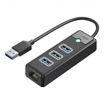 ORICO PW3UR25-U3 4-portars USB 3.0-hubb med 2.5G Ethernet, 0,5 m, svart
