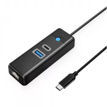 ORICO PW3UR25-C3 3-ports USB-C-hubb med 2,5G Ethernet, 0,5 m kabel, svart