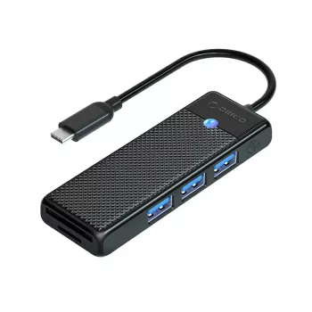 ORICO PAPW3AT-U3 4-ports USB 3.0-hubb med SD/microSD-kortläsare, 1,8 m kabel, svart