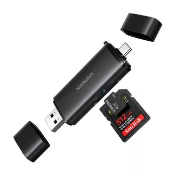 UGREEN 2-i-1 USB-C / USB-A SD 4.0 UHS-II-kortläsare svart