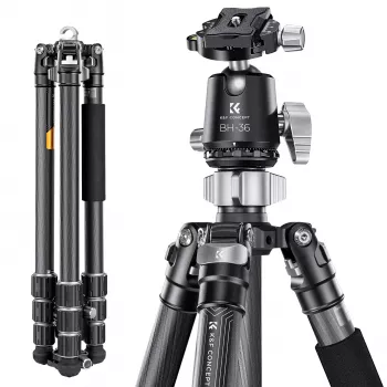 K&F Concept X284C4 kolfiberstativ med BH-36 kulled, 172 cm / 67,7 inch, 16 kg / 35,3 lbs belastning, enbensstativ, 4-sektions vridlås, Arca-Swiss kompatibel