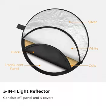 K&F Concept 5-i-1 rund reflektor 110 cm med diffusor och bärväska – KF18.0003