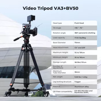 K&F Concept professionellt videostativ med fluidhuvud 192 cm KF09.147