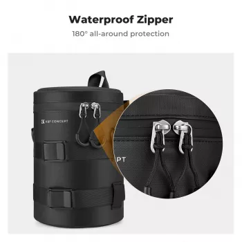 K&F Concept vattentät objektivväska liten 12x8 cm med blåsbälg – svart