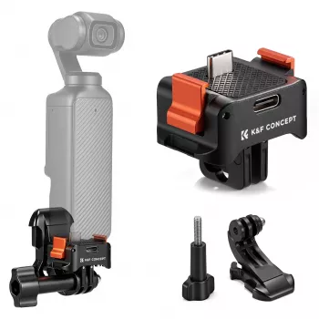 KF snabbspänningsadapter med USB-C-laddfunktion för DJI Osmo Pocket 3/4, GoPro-hållare, 1/4 inch gänga, svart