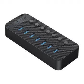 ORICO CT2U3-7AB USB 3.0-hubb med 7 USB-A-portar och individuella strömbrytare – svart