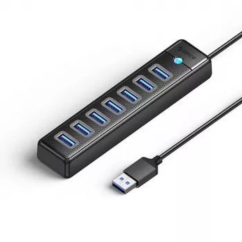 ORICO PW7U-U3 7-ports USB 3.0-hubb med USB-C-strömförsörjning, 1m kabel, svart
