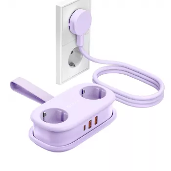 ORICO AP3 20W GaN 5-i-1 förgreningsdosa, 2x AC + 2x USB-A + 1x USB-C, lila, 1,5 m kabel