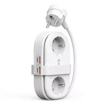 ORICO AP3 65W GaN 6-i-1 grenuttag med 2 AC-uttag, 2 USB-A- och 2 USB-C-portar – vit