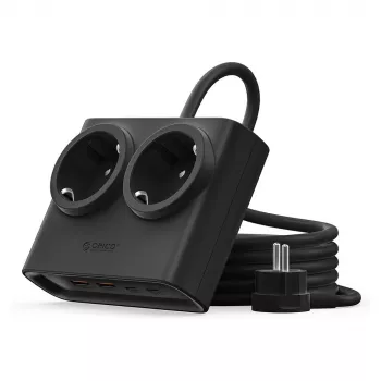 ORICO PDC25 25W 6-i-1 förgreningsdosa med 2 AC-uttag, 2 USB-A- och 2 USB-C-portar – svart