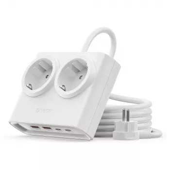 ORICO PDC25 förgreningsdosa 25W 6-i-1 2x AC + 2x USB-A + 2x USB-C – vit