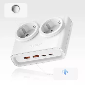 ORICO PDC25 förgreningsdosa 25W 6-i-1 2x AC + 2x USB-A + 2x USB-C – vit