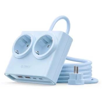 ORICO PDC25 25W 6-i-1 bordsgrenuttag med 2 AC-uttag, 2 USB-A- och 2 USB-C-portar – blå