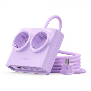 ORICO PDC25 25W 6-i-1 förgreningsdosa med 2 AC-uttag, 2 USB-A- och 2 USB-C-portar – lila