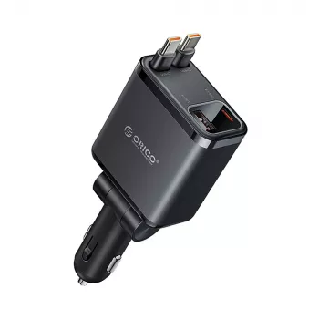ORICO Twin Reach 45W USB-A + USB-C billaddare med två infällbara USB-C-kablar – svart