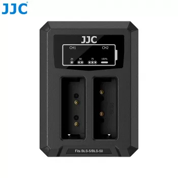 JJC dubbel USB-laddare för Olympus BLS-1 BLS-5 BLS-50-batterier