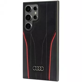 Audi Äkta läder MagSafe-skal för Samsung Galaxy S24 Ultra, svart-röd, R8-inspirerat hårdskal