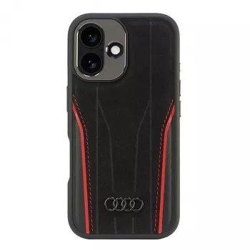 Audi Äkta läder MagSafe hårdslal iPhone 16 svart-röd