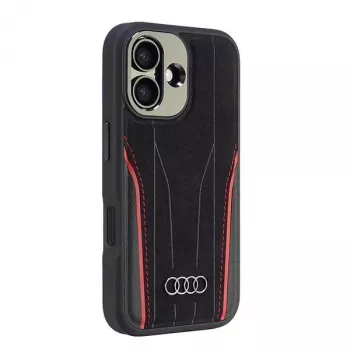 Audi Äkta läder MagSafe hårdslal iPhone 16 svart-röd