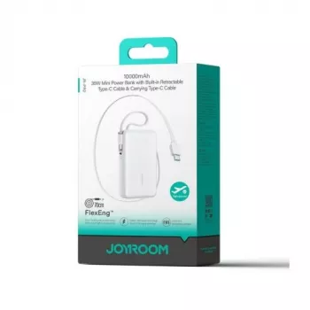 Powerbank Joyroom JR-PR2 35W 10000mAh med utdragbar USB-C-kabel och inbyggd Lightning-kabel – vit