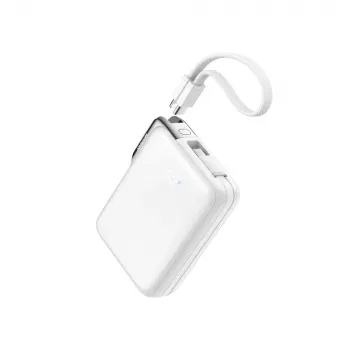 Joyroom JR-PBF27 Pro powerbank 10000mAh 30W med inbyggd USB-C-kabel och extra dubbelriktad USB-C-till-Lightning-kabel – vit