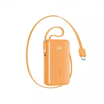 Joyroom JR-PR2 powerbank 35W 10000mAh med inbyggda USB-C- och Lightning-kablar – orange
