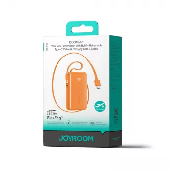 Joyroom JR-PR2 powerbank 35W 10000mAh med inbyggda USB-C- och Lightning-kablar – orange