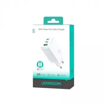 Joyroom JR-TG10 65W GaN-nätadapter 2x USB-C + USB-A med 100W USB-C till USB-C-kabel 1,2 m vit