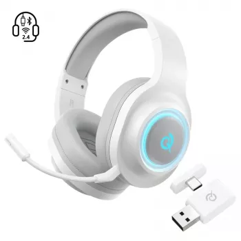 QCY Heroad V200 tri-mode gaming-headset med virtuellt 7.1-surroundljud, 240h batteri, avtagbar mikrofon – vit