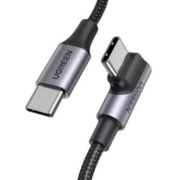 UGREEN USB-C till USB-C vinkelkabel US334 5A PD 100W 2 m svart