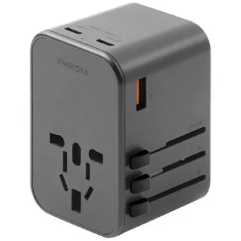 ENERGEA Travelworld adapter GaN65W 65W 1xUSB-A 2xUSB-C PD PPS QC 3.0 utbytbara kontakter US/EU/UK gunmetal grå