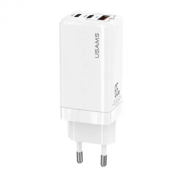 USAMS GaN 65W snabbladdare MT T33 PD 2xUSB-C + USB-A vit CC110TC02 (US-CC110)