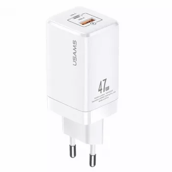 USAMS T41 GaN 47W USB-C + USB-A snabbladdare (vit) CC137TC02