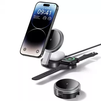 USAMS hopfällbar 3-i-1 trådlös laddningsstation 15W för telefon/Apple Watch/öronsnäckor CD234WXC01 (US-CD234)