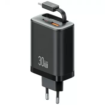 USAMS Xiang Series CC296 30W väggladdare med USB-C och USB-A, svart
