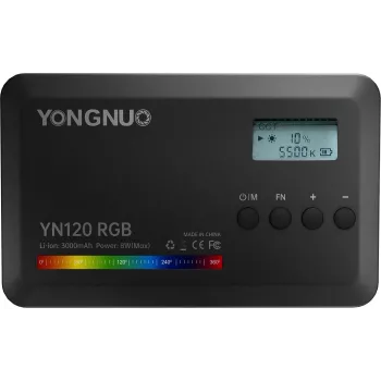 Yongnuo YN120 RGB LED-videolampa, bi-color 2500K-9900K, 12W, inbyggt batteri, USB-C