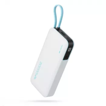 CUKTECH CUKP200NGLLG 55W 20000mAh powerbank med integrerad USB-C-kabel – vit