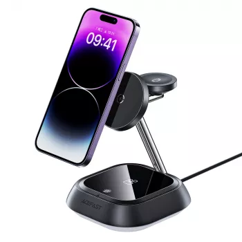 ACEFAST E16 3-i-1 trådlös laddstation 15W för telefon / hörlurar / klocka - svart