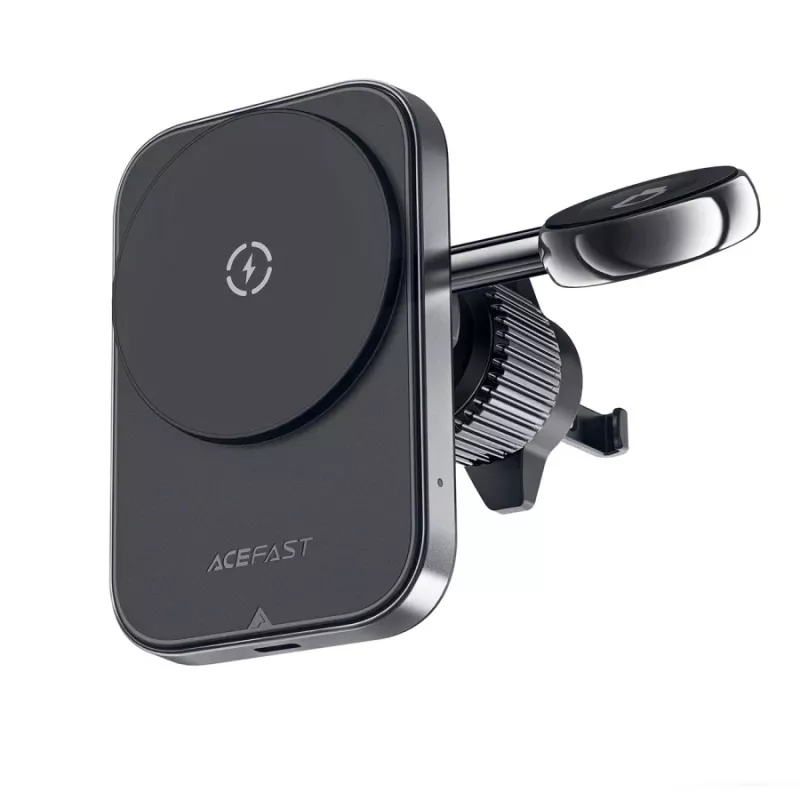 Acefast D18 billaddarhållare med MagSafe / Qi trådlös laddare + USB-A till USB-C-kabel - svart