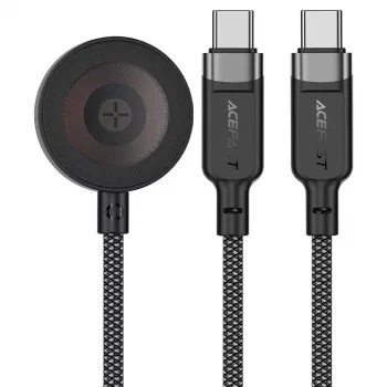 ACEFAST C6-11 3-i-1 USB-C till 2x USB-C & Qi trådlös laddkabel, 100W, 1,2m, svart