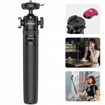 ULANZI MT90 2-i-1 stativ selfie-stick med snabbfäste för smartphone och kamera, svart