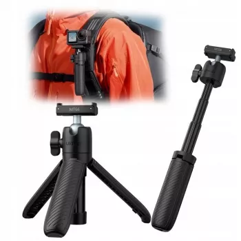 ULANZI MT66 3-i-1 ministativ selfie-stick ryggsäcksklämma för DJI Osmo Action 5 Pro 4 3, GoPro, Insta360 - svart