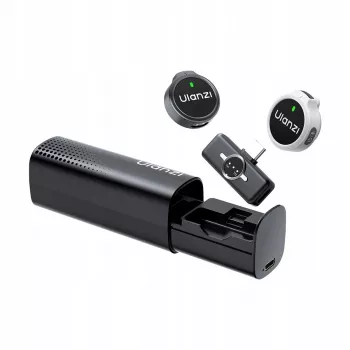 Ulanzi A21 trådlöst mikrofonsystem 2,4 GHz dual lavalier clip-on med USB-C-mottagare och laddningsfodral