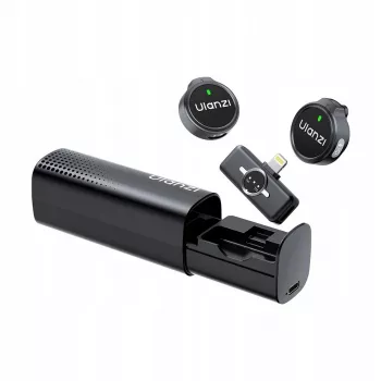 ULANZI A21 dual trådlös lavaliermikrofon för iPhone Lightning, 100 m räckvidd, laddningsfodral