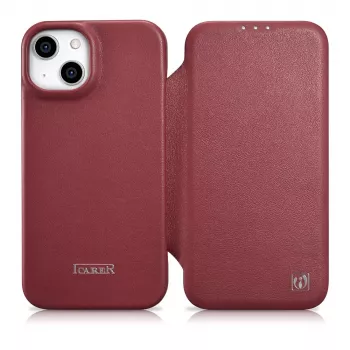 Icarer CE Premium Leather Folio Case for iPhone 14 Plus with Magnetic Flap MagSafe Red (WMI14220715-RD)