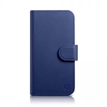iCarer Wallet Case 2in1 for iPhone 14 Plus - Genuine Leather Flip Case with RFID Blocking, Card Slots, Kickstand - Blue