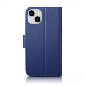 iCarer Wallet Case 2in1 for iPhone 14 Plus - Genuine Leather Flip Case with RFID Blocking, Card Slots, Kickstand - Blue