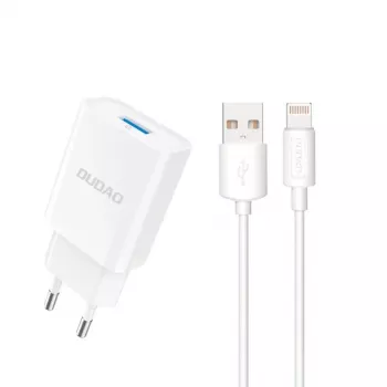 Dudao A4EU adapter 10W 1xUSB-A med USB-A till Lightning-kabel (1 m) – vit
